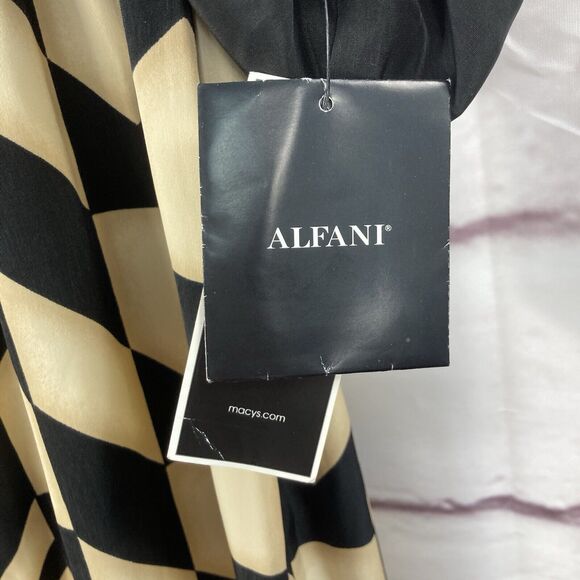 Alfani Shift Dress Womens SZ 14 Autumn Blush Geo Stripe Gold V Neck Long Sleeves - Picture 8 of 12